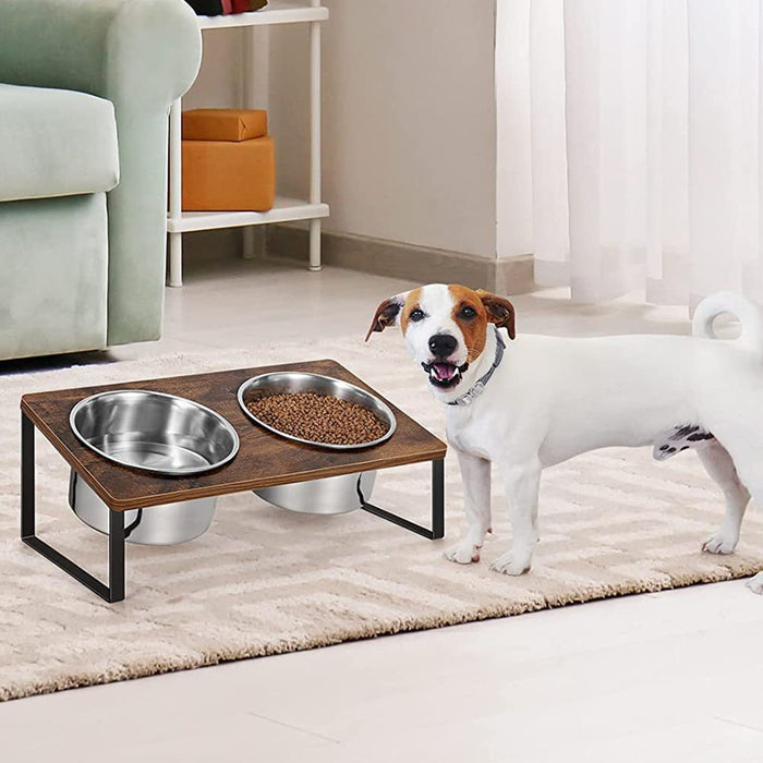 Iron and Wood Pet Feeding Rack with Bowl Holder