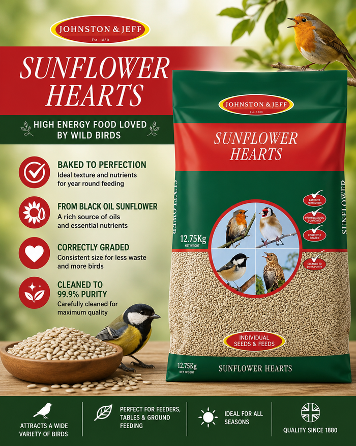 Johnston & Jeff Sunflower Hearts | No-Mess Wild Bird Food (6.4kg & 12.75kg)