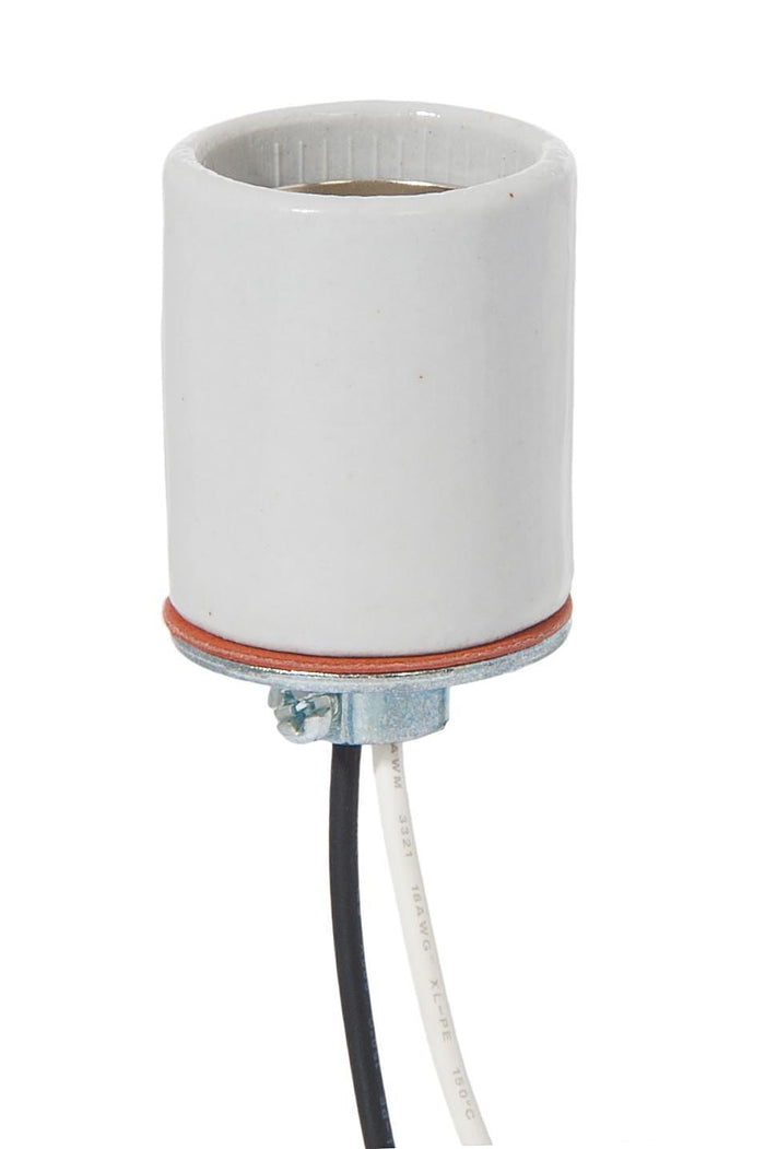 Keyless Glazed Porcelain E-26 Socket, Thin 24" Lead Wires, 1/8 IPS Metal Cap (48088)