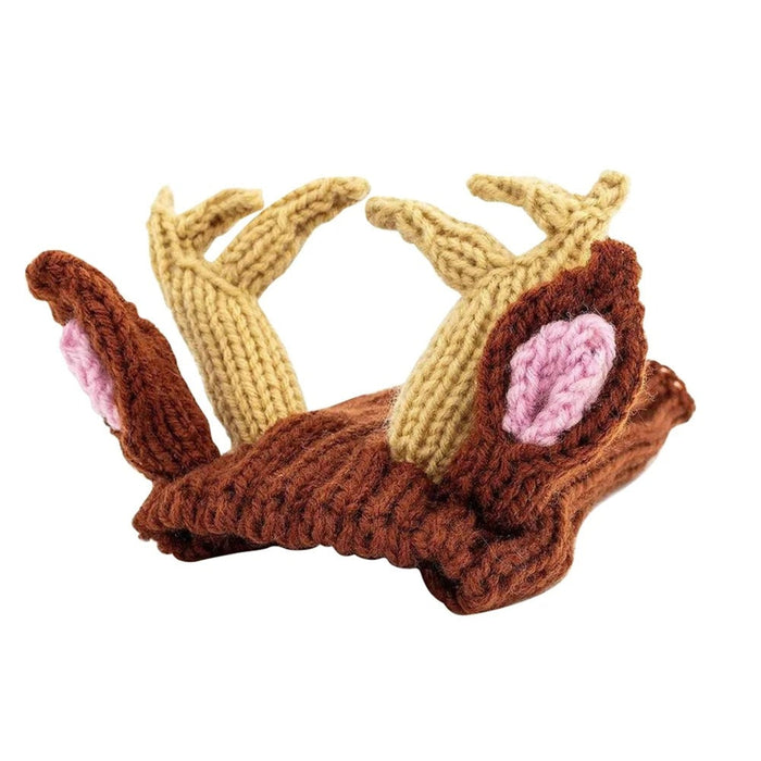 Knitted Dog Hat with Antler Design | Handcrafted Winter Pet Cap - Warm & Adorable