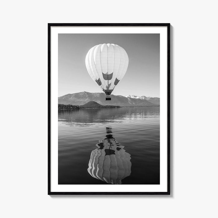 Lake Tahoe Black and White Fine Art Photo Print, Hot Air Balloon, California, Poster