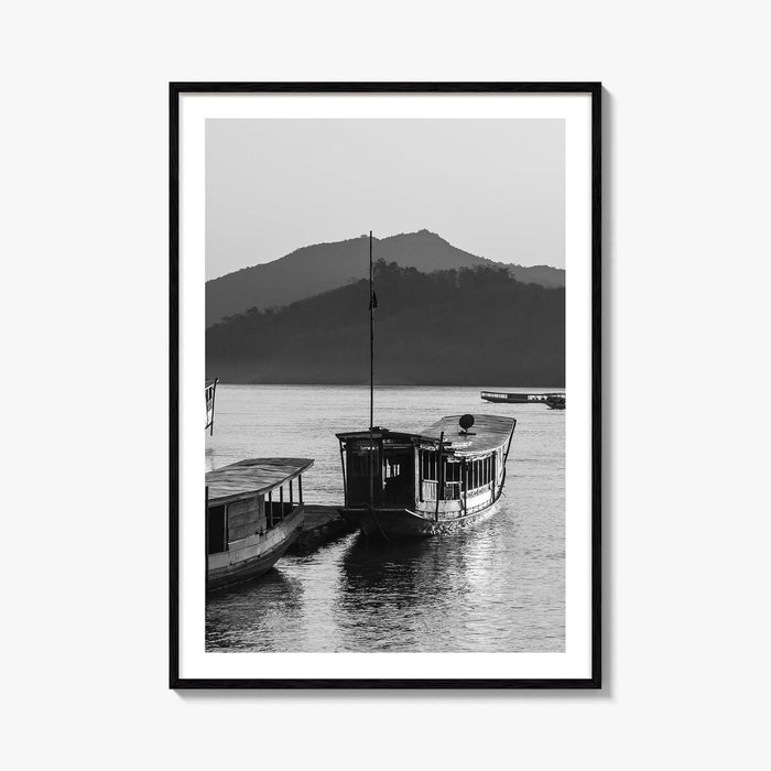 Luang Prabang Black and White Fine Art Photo Print, Mekong River Laos Poster