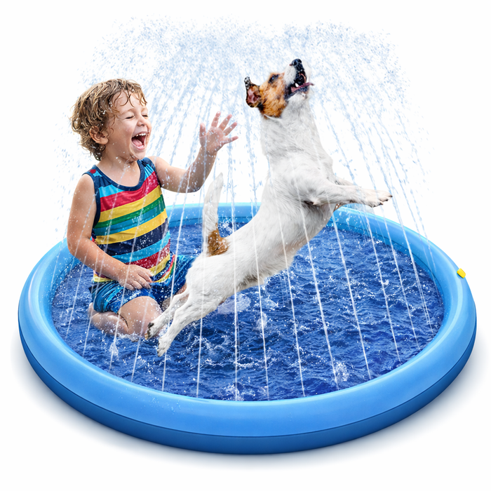 Large Dog Splash Pad Pool – Outdoor Inflatable Dog Pool & Sprinkler Mat for Summer Cooling