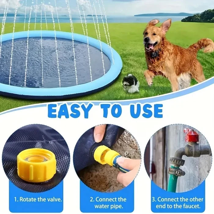 Large Dog Splash Pad Pool – Outdoor Inflatable Dog Pool & Sprinkler Mat for Summer Cooling