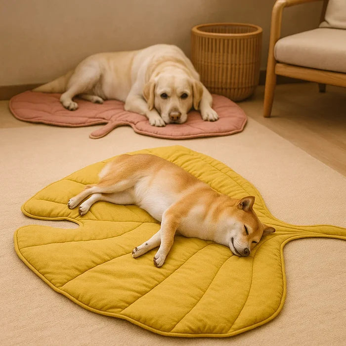 Large Washable Cooling Dog Mat | Leaf-Shaped Pet Bed for Big Dogs