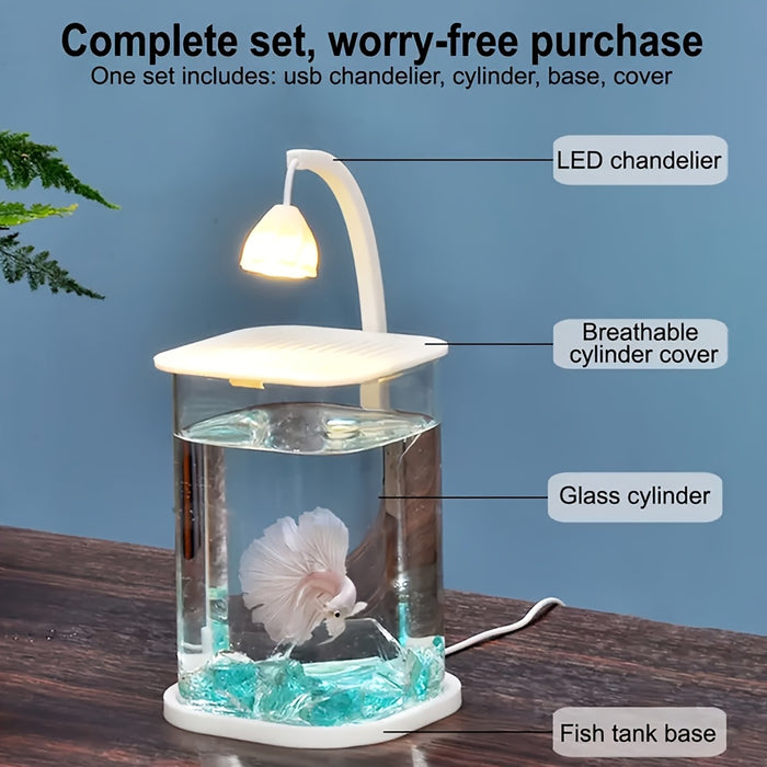 LED Aquarium Fish Tank – Transparent Fish & Turtle Habitat with Cover