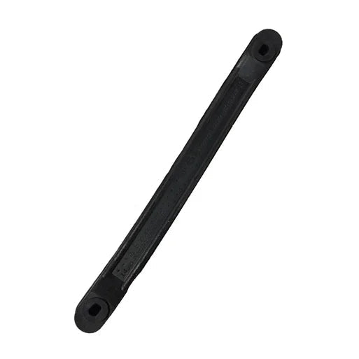 Black lifting beam replacement strap with reinforced ends, isolated on white background