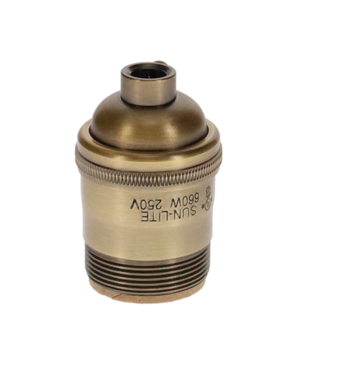 Light Antique Bronze Finish Heavy Turned Brass Keyless Socket, UNO Thread Shell (48260AB)