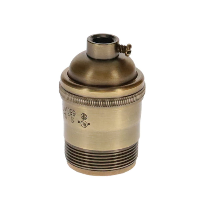 Light Antique Bronze Finish Heavy Turned Brass Keyless Socket, UNO Thread Shell (48260AB)