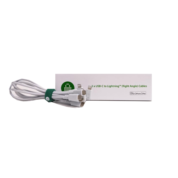 Lock n Charge USB C to MFI Lightning Cable with Right Angle (0.3m, Set of 5)