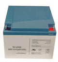 12V 26AH sealed rechargeable battery for carts, non-spillable, with labeled terminals
