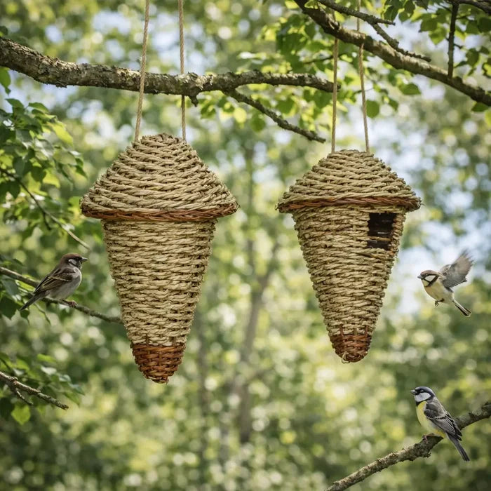 Natural Grass Birdhouse – Hanging Bird Nesting Basket for Outdoor Garden