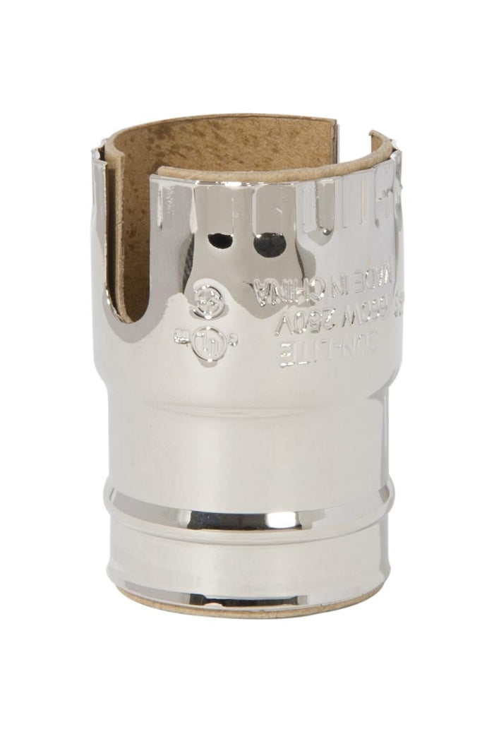Nickel Finish E-26 2-Slot Brass Socket Shell