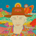 A vibrant, colorful illustration of a person in a brown wide-brimmed hat and patterned clothing set in a psychedelic landscape—ideal for fans or collectors of Night Beats - Outlaw R&B psych-rock vinyl.