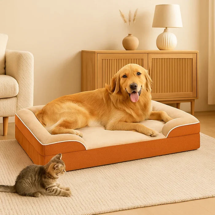 Orthopedic Corduroy Dog Sofa | Washable Anti-Slip Memory Foam Bed