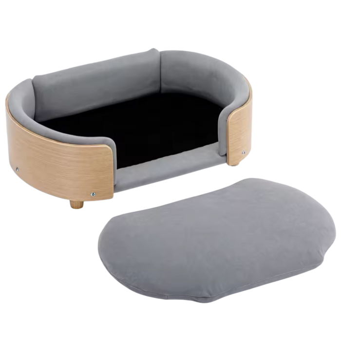 Orthopedic Wooden Frame Pet Bed | Modern Dog & Cat Sofa with Supportive Foam Cushion