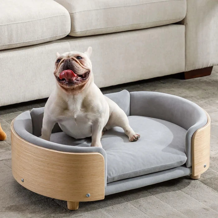 Orthopedic Wooden Frame Pet Bed | Modern Dog & Cat Sofa with Supportive Foam Cushion