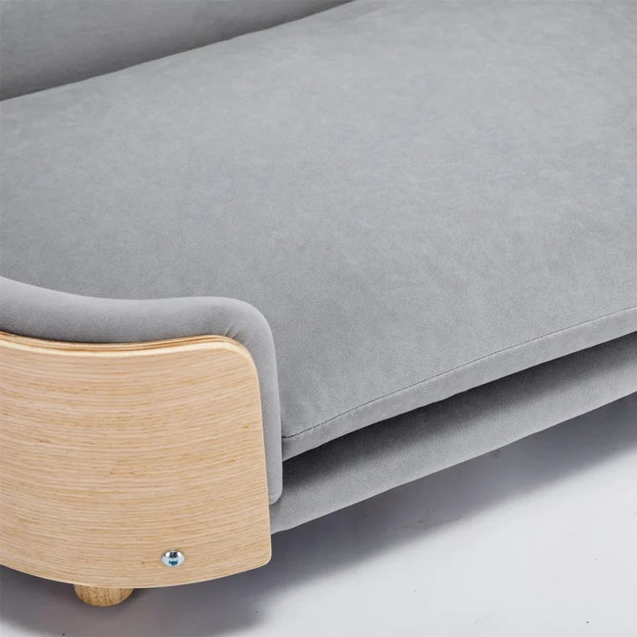 Orthopedic Wooden Frame Pet Bed | Modern Dog & Cat Sofa with Supportive Foam Cushion