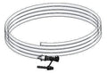 Coiled outlet hose assembly with attached fittings for power equipment