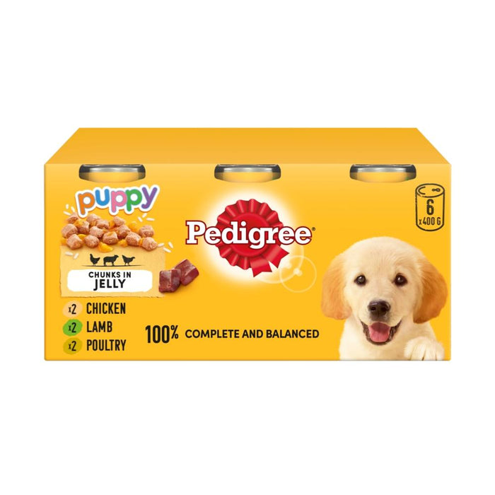 Pedigree Puppy Meat Selection In Jelly Wet Dog Food Tins 6 x 400g