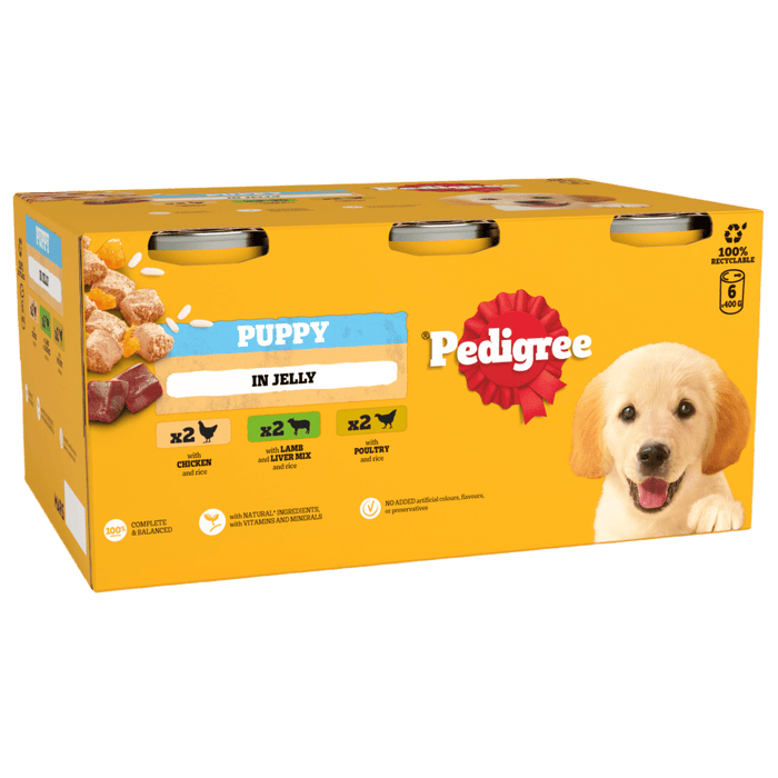 Pedigree Puppy Meat Selection In Jelly Wet Dog Food Tins 6 x 400g