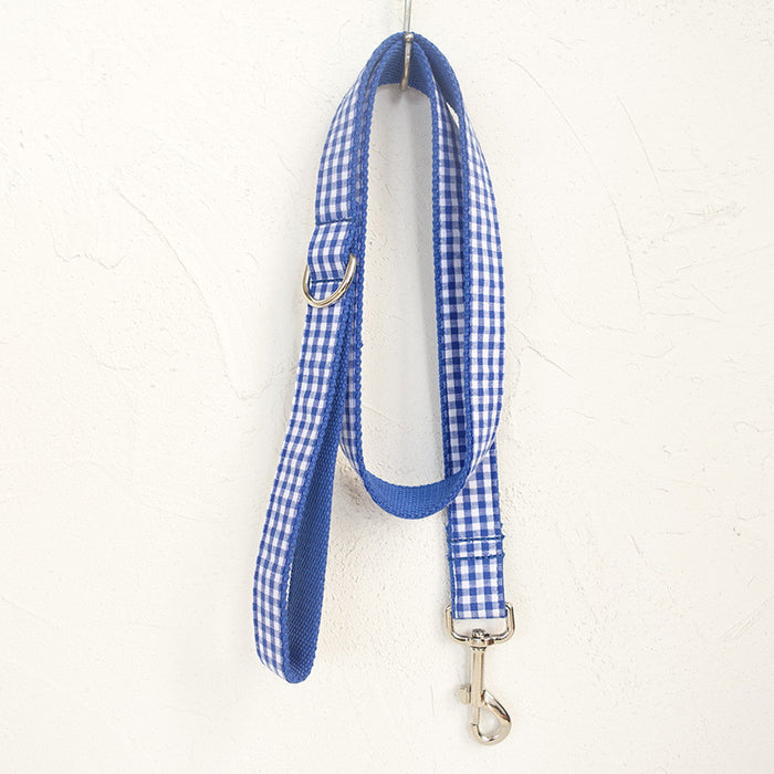 Personalized Blue Plaid Adjustable Pet Collar and Leash Set