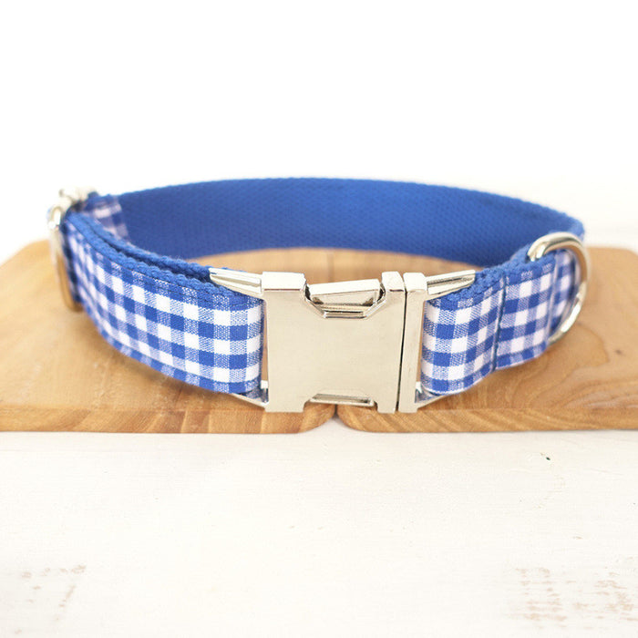 Personalized Blue Plaid Adjustable Pet Collar and Leash Set
