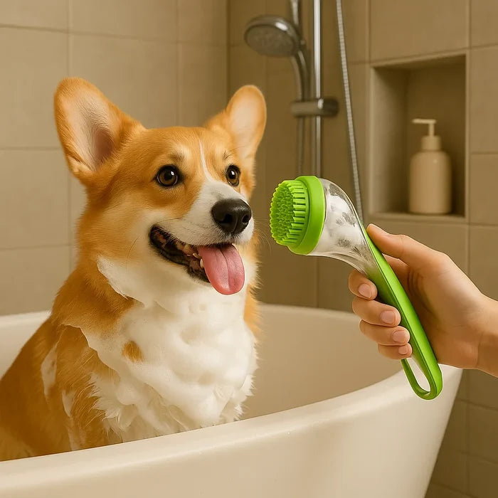 Pet Bath Brush with Built-in Soap Dispenser | Gentle Dog & Cat Washing Tool