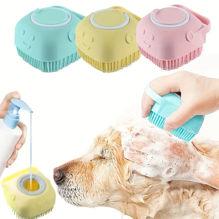 Pet Bath Grooming Brush with Soap Dispenser | Dog & Cat Massage Brush