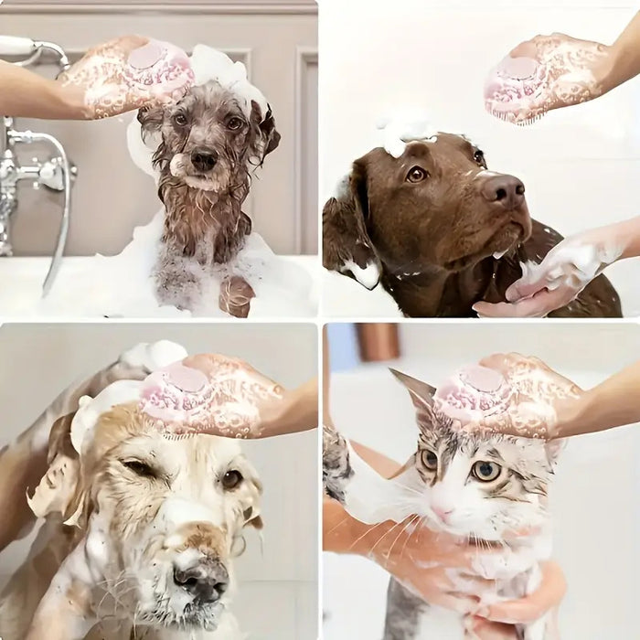 Pet Bath Grooming Brush with Soap Dispenser | Dog & Cat Massage Brush