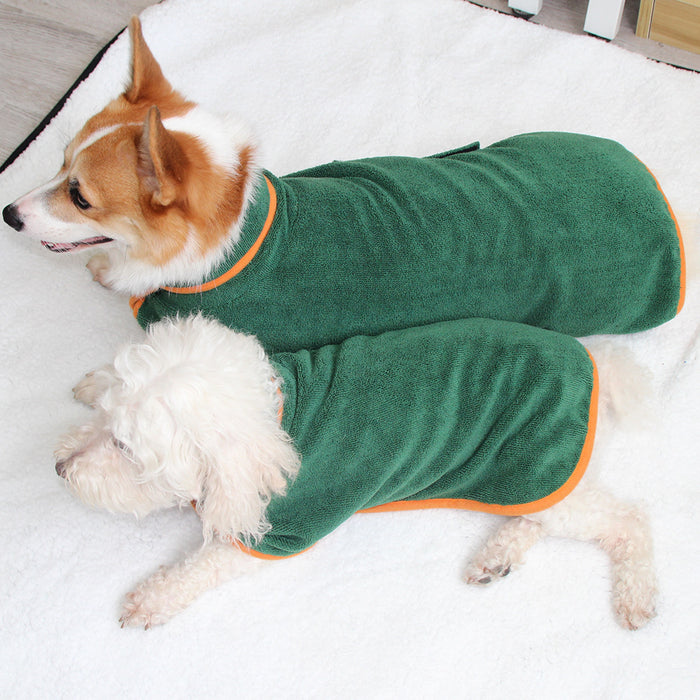 Pet Bathing Robe with Neck and Tucked Waist Clothes