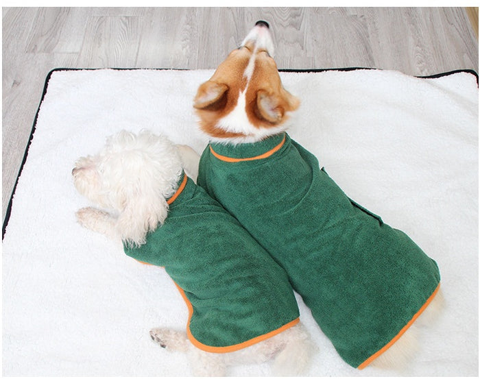 Pet Bathing Robe with Neck and Tucked Waist Clothes