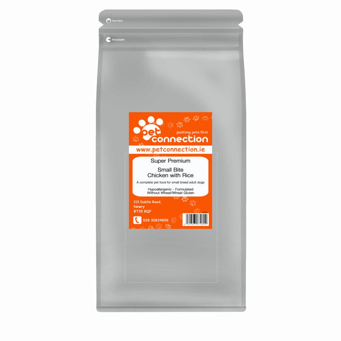 Dog food package with orange label on a white background