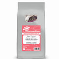 Dog food package with pink label on a white background