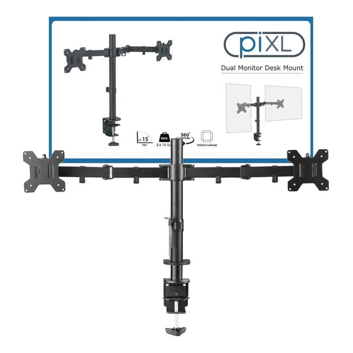 piXL DOUBLE ARM monitor mount / stand 68.6 cm (27") Black