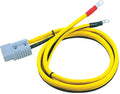 Yellow plug-to-lug booster cable with gray connector and metal ring terminals
