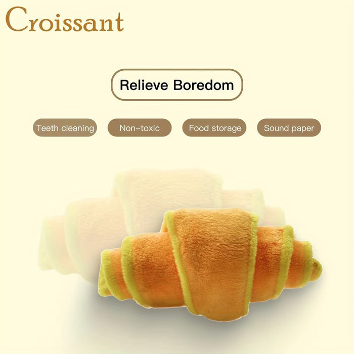 Plush Croissant Dog Toy with Squeaker & Treat Dispenser for Interactive Play
