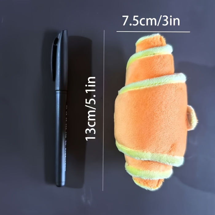 Plush Croissant Dog Toy with Squeaker & Treat Dispenser for Interactive Play