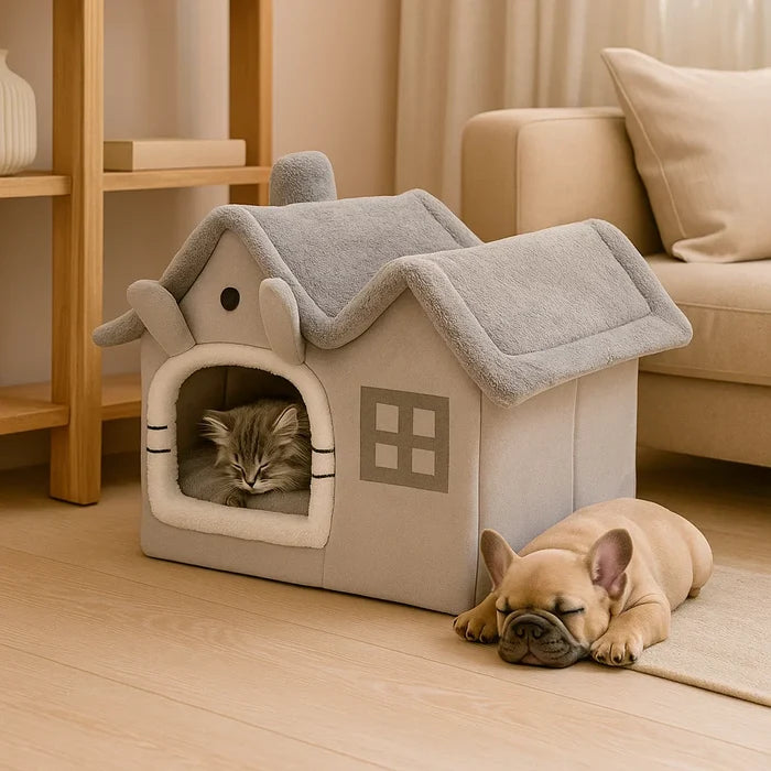 PlushCat Indoor House | Foldable Soft Cat Shelter with Cushion