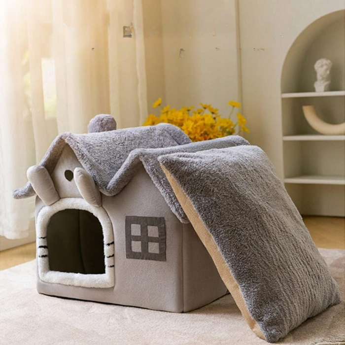 PlushCat Indoor House | Foldable Soft Cat Shelter with Cushion