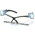 Safety glasses with reader lenses and LED light temples, clear wraparound design