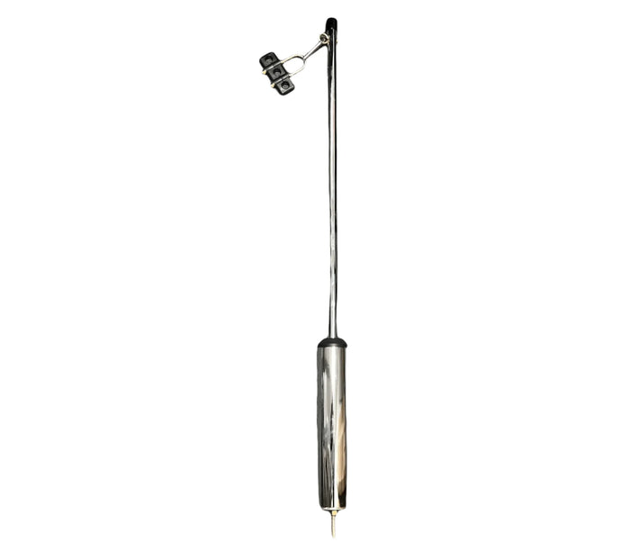 Chrome pogo stick cable retractor with clamp and metal housing for facility power management