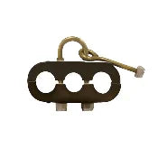 Metal pogo stick cable clamp with three circular slots and a securing pin