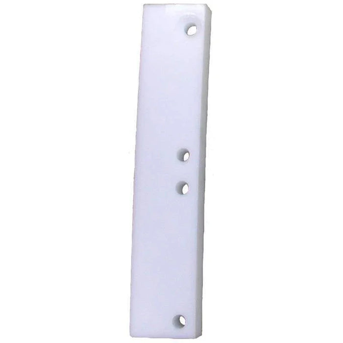 White poly slide block with four mounting holes for facility power equipment