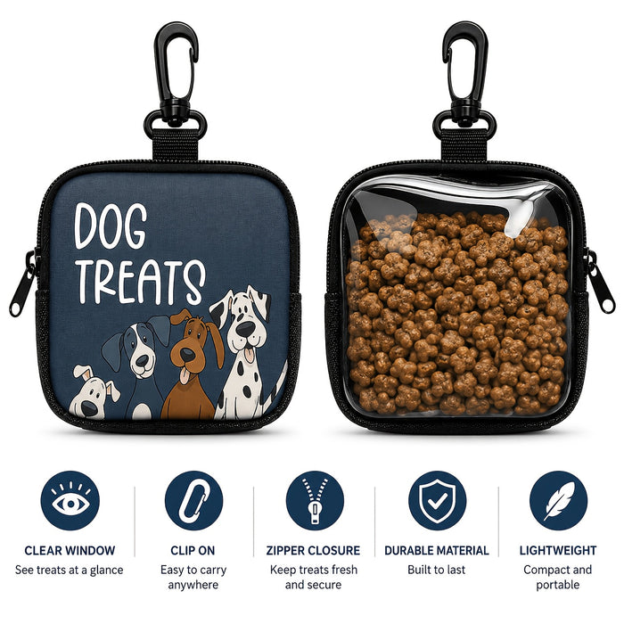 Portable Dog Treat Pouch with Clip & Clear Window for Training Walks