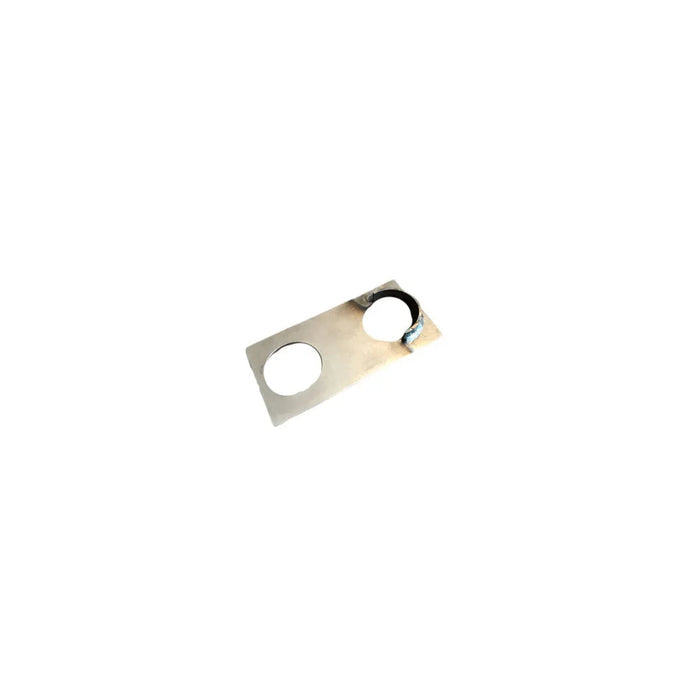 Rectangular metal plate with two round cutouts for facility power parts
