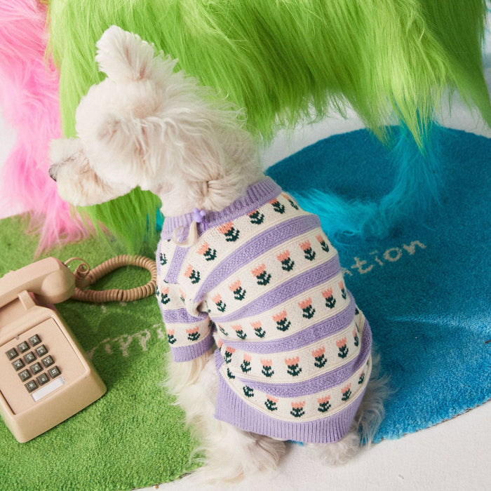 Purple Flower Pet Sweater Cardigan