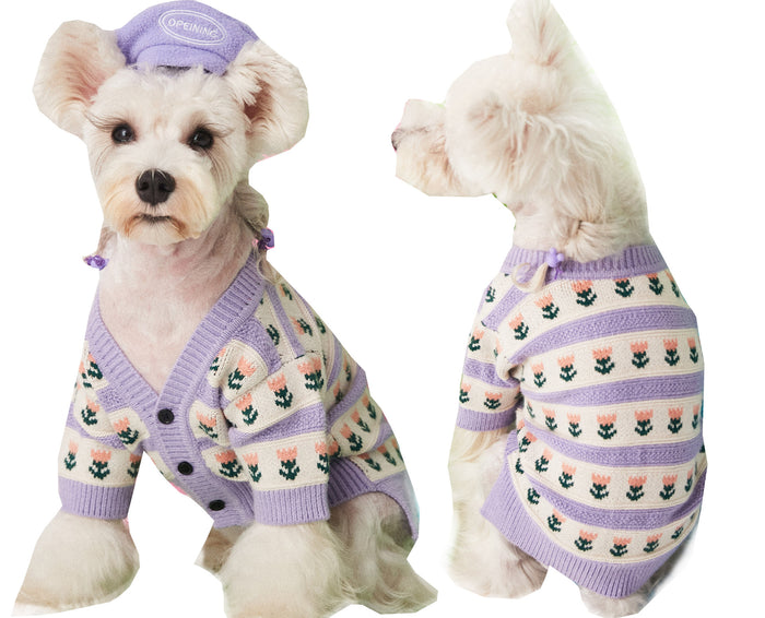 Purple Flower Pet Sweater Cardigan