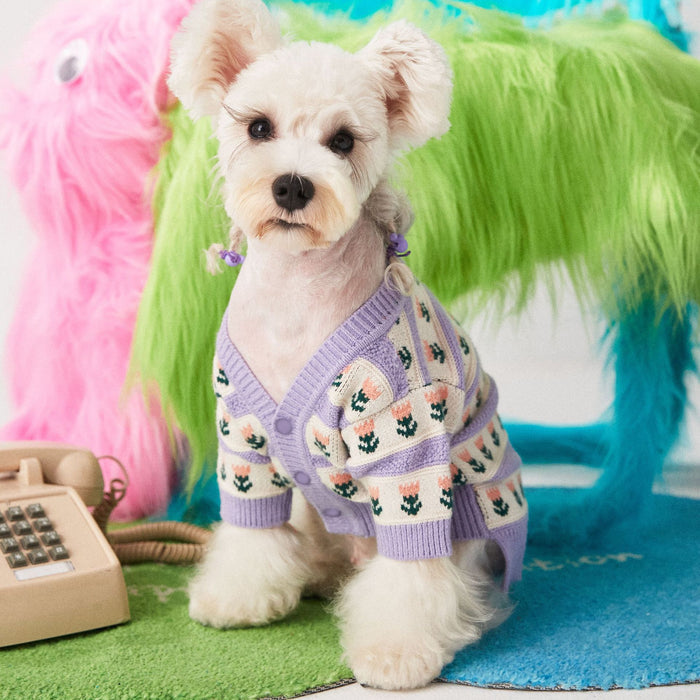 Purple Flower Pet Sweater Cardigan
