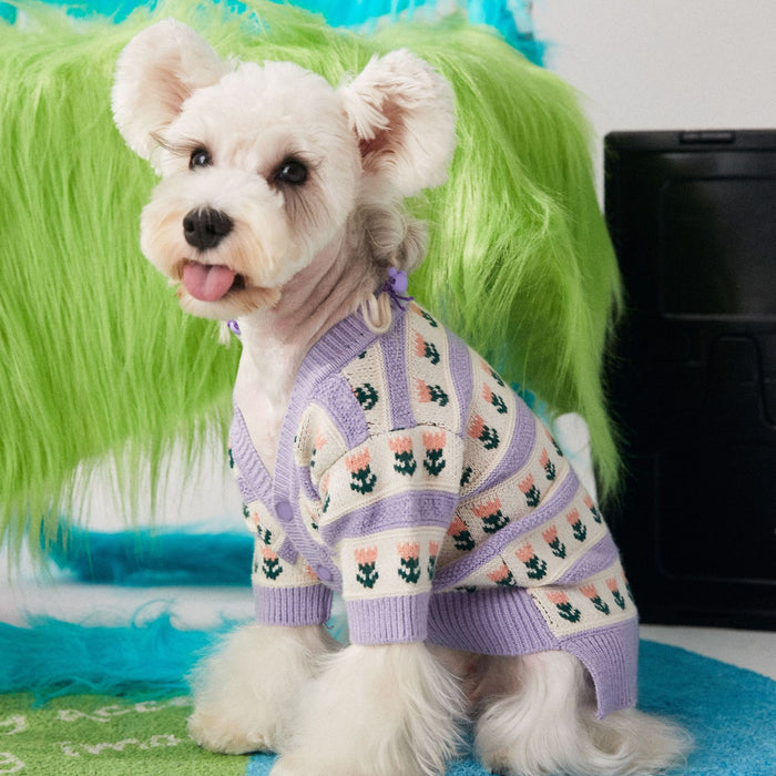 Purple Flower Pet Sweater Cardigan